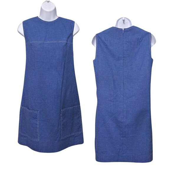 Vintage 60s/70s SEATON HALL Blue Sleeveless Teen Schoolgirl Pinafore Size 7/8 - Picture 1 of 8